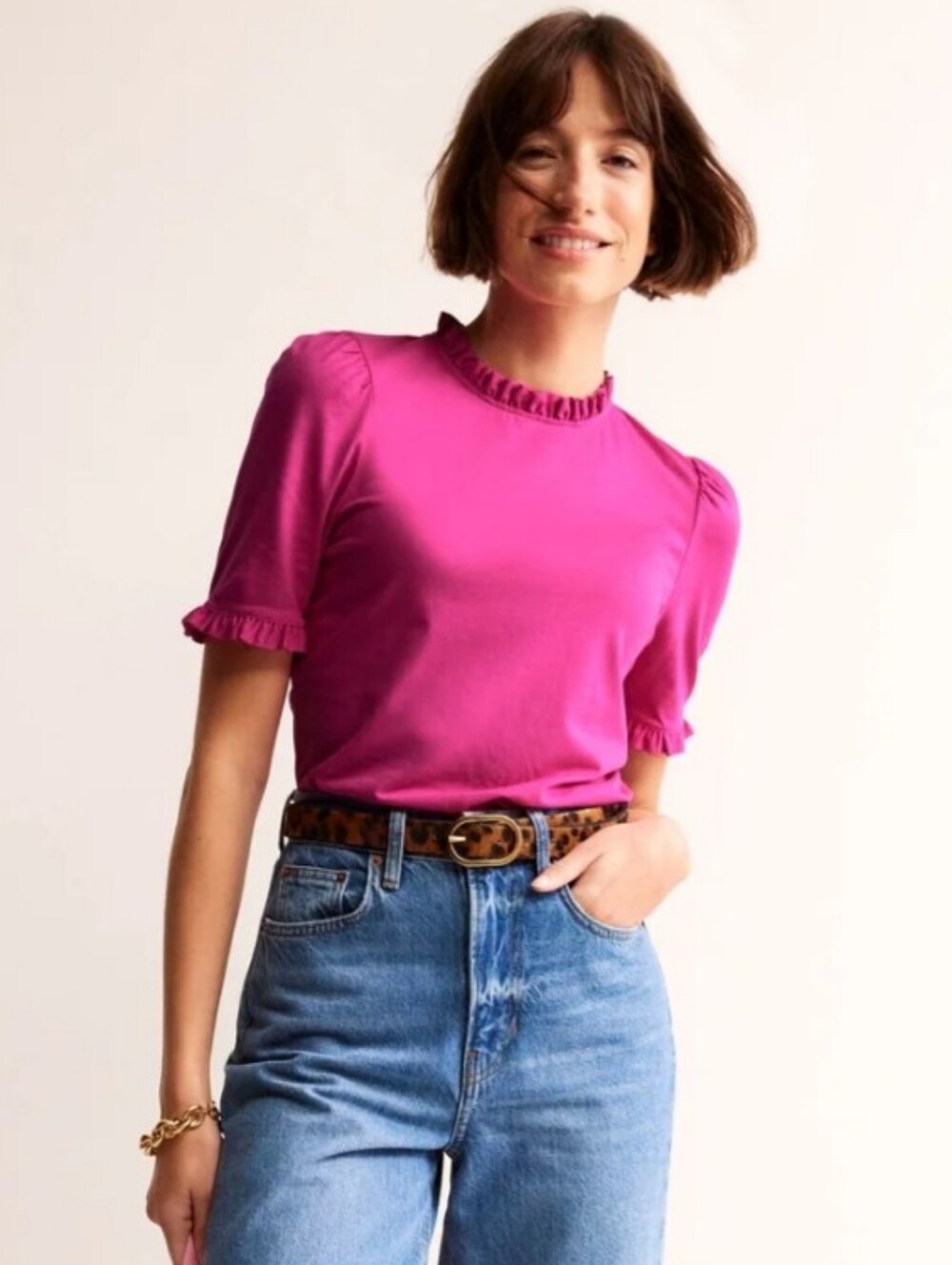 Boden Supersoft Frill Detail Tshirt in Rose Violet Size US 14